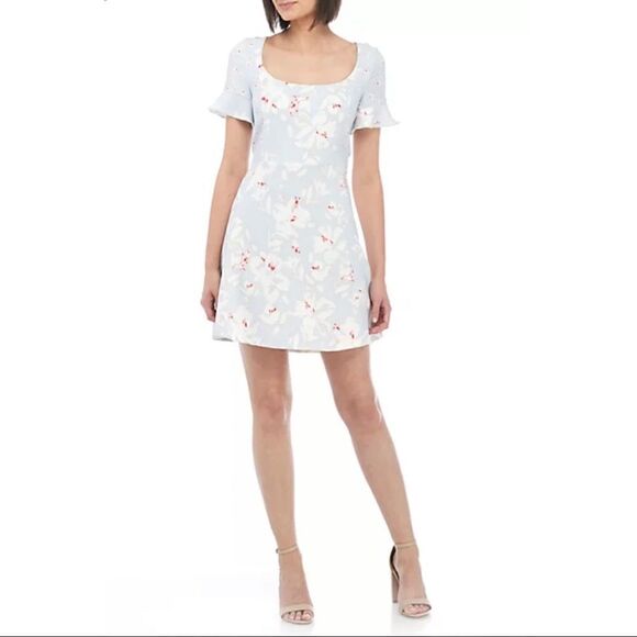 French Connection Light Blue Alba Stretch Floral Dress Size 10 - Picture 1 of 9